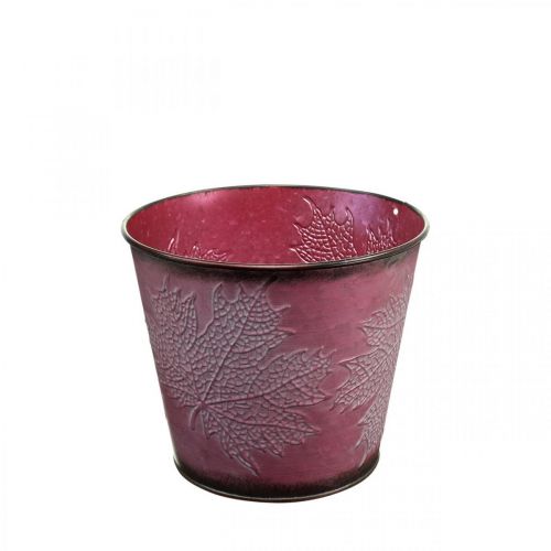 Product Plant pot with leaf decoration, autumn decoration, metal planter wine red Ø16.5 cm H14.5 cm