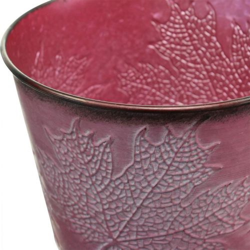 Product Plant pot with leaf decoration, autumn decoration, metal planter wine red Ø16.5 cm H14.5 cm