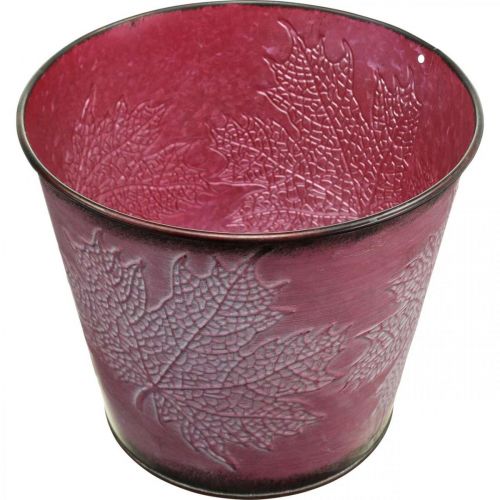 Product Plant pot with leaf decoration, autumn decoration, metal planter wine red Ø16.5 cm H14.5 cm