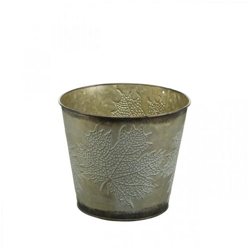 Product Autumn pot, planter with leaves, golden metal decoration Ø16.5cm H14.5cm