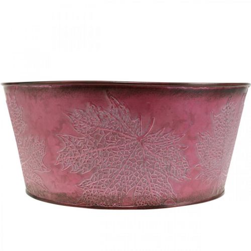 Product Plant bowl for autumn, metal container with leaf decoration, decorative pot wine red Ø25cm H11cm