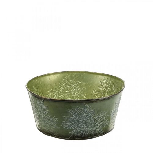 Product Planter bowl with maple leaves, autumn decoration, metal container green Ø25cm H11cm