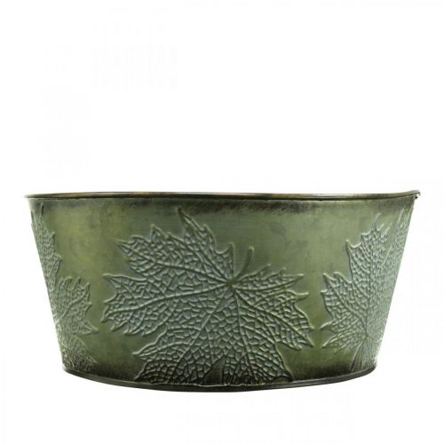 Product Planter bowl with maple leaves, autumn decoration, metal container green Ø25cm H11cm