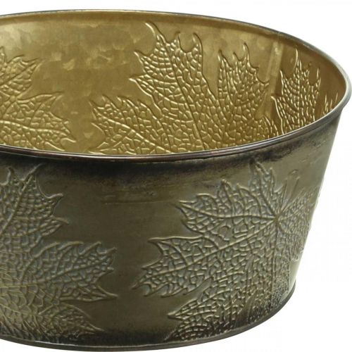 Product Autumn bowl, metal pot with leaf decoration, golden plant pot Ø25cm H10cm