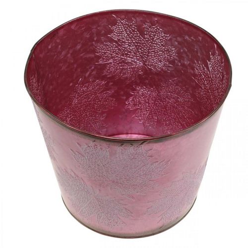 Product Autumn pot, plant bucket, metal decoration with leaves wine red Ø25.5cm H22cm