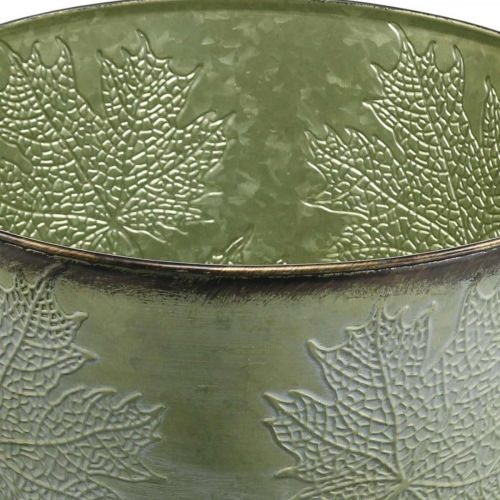 Product Planter, metal pot with maple leaves, autumn decoration green Ø25.5cm H22cm