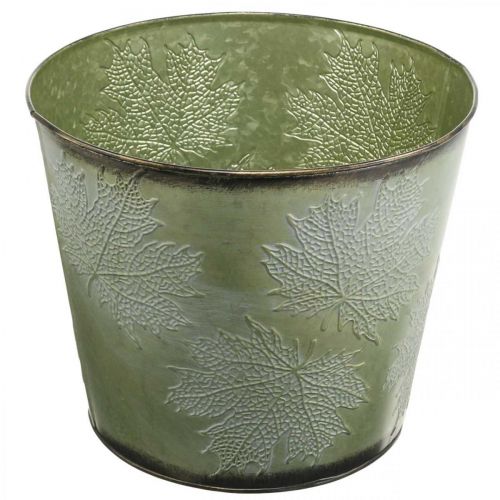 Floristik24 Planter, metal pot with maple leaves, autumn decoration green Ø25.5cm H22cm