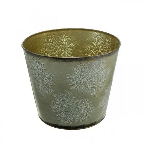 Floristik24 Plant pot, autumn decoration, metal vessel with leaves Golden Ø25.5cm H22cm