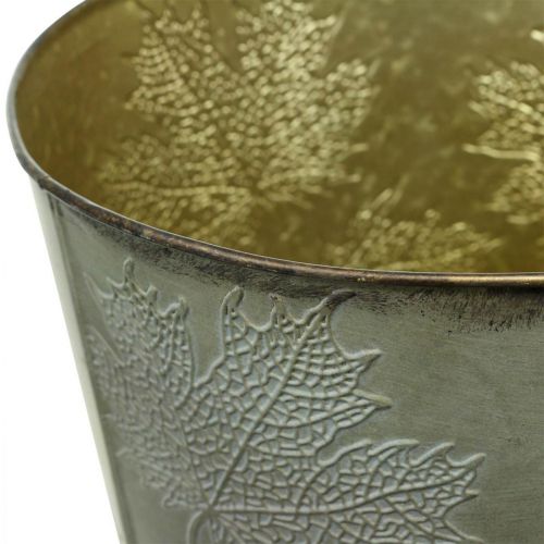 Product Plant pot, autumn decoration, metal vessel with leaves golden Ø25.5cm H22cm