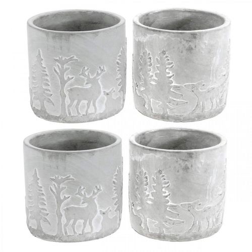 Floristik24 Plant pots with forest motif, Advent decoration, planter for Christmas, concrete decoration Ø10.5cm H11cm 4pcs