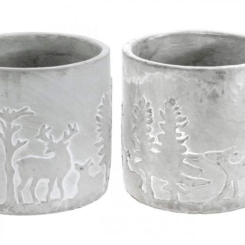 Product Plant pots with forest motif, Advent decoration, planter for Christmas, concrete decoration Ø10.5cm H11cm 4pcs