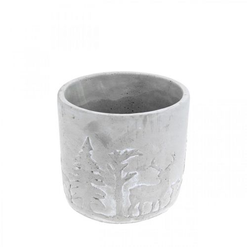 Product Planter with forest motif, winter decoration, planter made of concrete, Advent Ø12.5cm H11cm