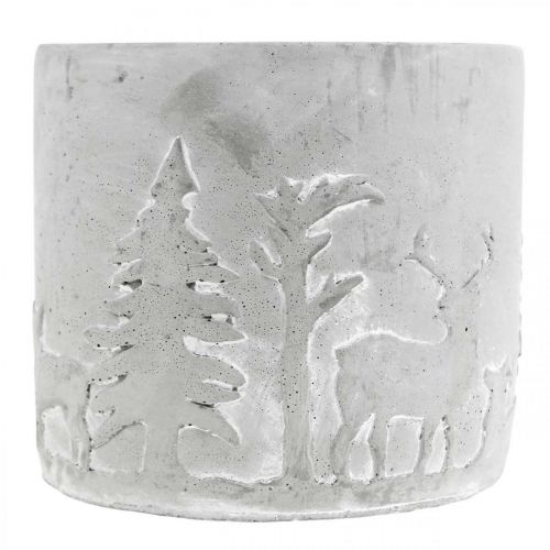 Product Planter with forest motif, winter decoration, planter made of concrete, Advent Ø12.5cm H11cm