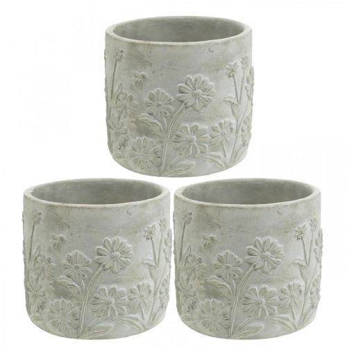 Floristik24 Planter concrete with flower pattern planter Ø12.5cm H11cm 3pcs