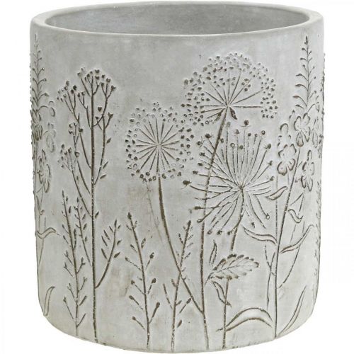 Floristik24 Concrete flower pot white with relief flowers vintage Ø16cm