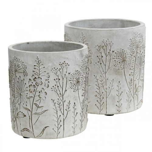 Floristik24 Vase concrete white flower vase with relief flowers Ø12.5cm 2 pieces