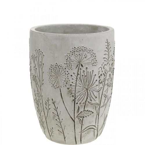 Floristik24 Vase concrete white flower vase with relief flowers vintage Ø14.5cm