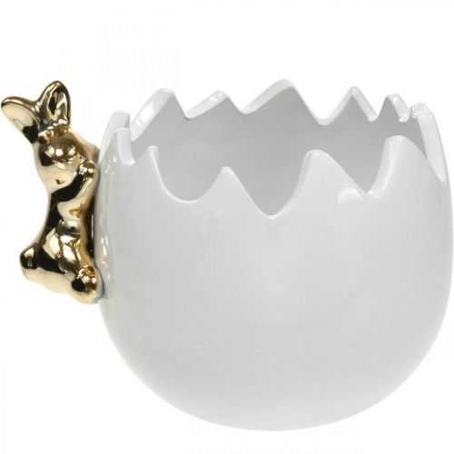 Floristik24 Easter bowl decorative bowl ceramic egg white golden rabbit 2pcs