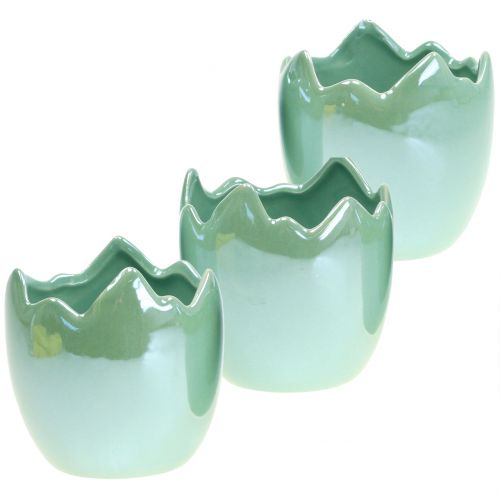 Floristik24 Planter eggshell light green mother-of-pearl Ø8cm H9cm 3pcs