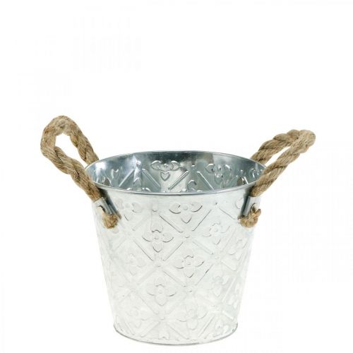 Floristik24 Plant pot with handles, decorative bowl with flower pattern, metal vessel Ø14.5cm