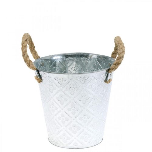 Metal pot for planting, flower pot with handles, planter with flower pattern Ø18cm