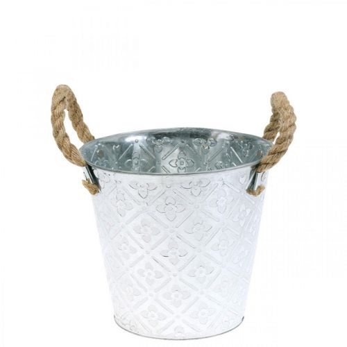 Product Metal planter, planter with flower pattern, silver decorative bowl Ø16.5cm