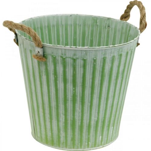 Product Bucket for planting, planter with handles, metal decoration pink/green/yellow shabby chic Ø16.5 cm H15 cm set of 3