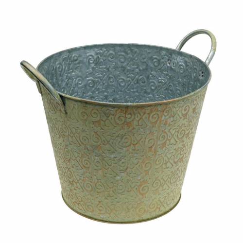 Floristik24 Bucket green with handles Ø26cm vintage look planter metal rust