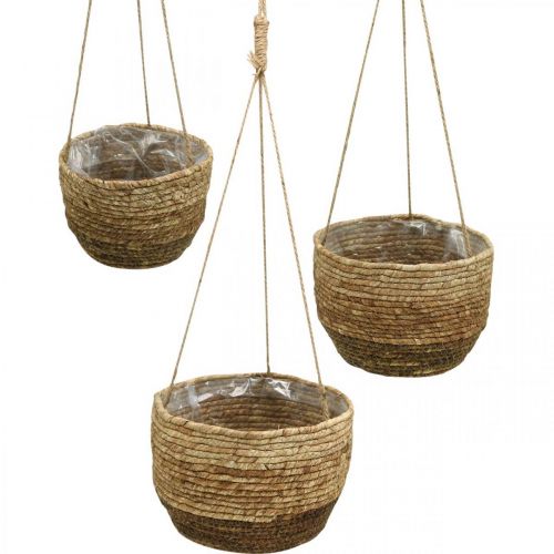 Floristik24 Hanging basket, basket of corn leaves, hanging planter Natural Ø28/24.5/21cm, set of 3