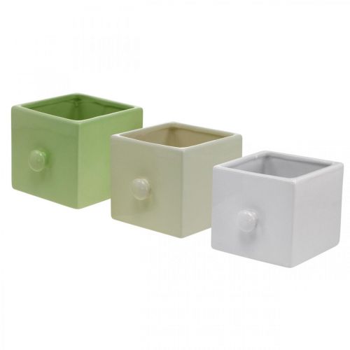 Planter Ceramic, Drawer for Planting, Square, 12×10.5×9.5cm 3 pcs