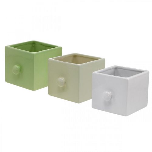 Floristik24 Planter ceramic, drawer for planting, square, 12×10.5×9.5cm 3pcs