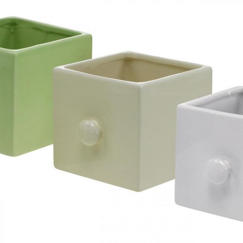 Product Planter Ceramic, Drawer for Planting, Square, 12×10.5×9.5cm 3 pcs
