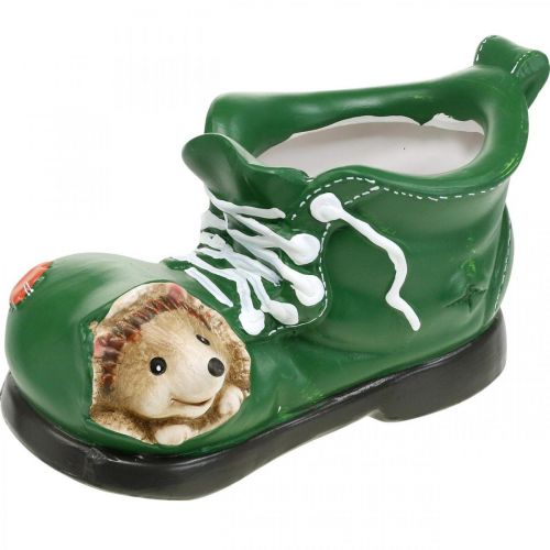 Floristik24 Planter decoration, green shoe with hedgehog, ceramic 14x13cm H13cm