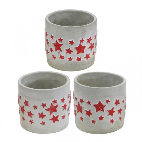 Floristik24 Ceramic decoration star pattern, planter, concrete look, Advent decoration Ø10.5cm H9.5cm 3pcs