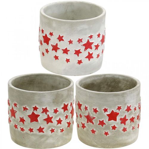 Planter with stars, ceramic decoration, concrete look, Christmas planter Ø12.5cm H11cm 3pcs