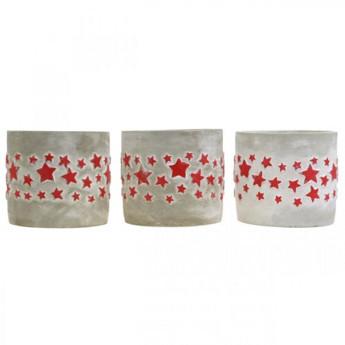 Product Planter with stars, ceramic decoration, concrete look, Christmas planter Ø12.5cm H11cm 3pcs