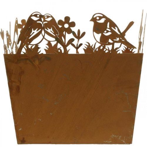 Product Plant pot, metal decoration with birds, cachepot, spring patina H15.5cm