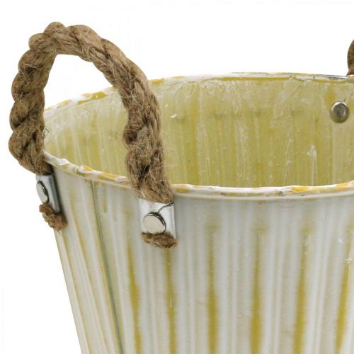 Product Metal pot, spring decoration, planter with handles Yellow Shabby Chic Ø18cm H17.5cm