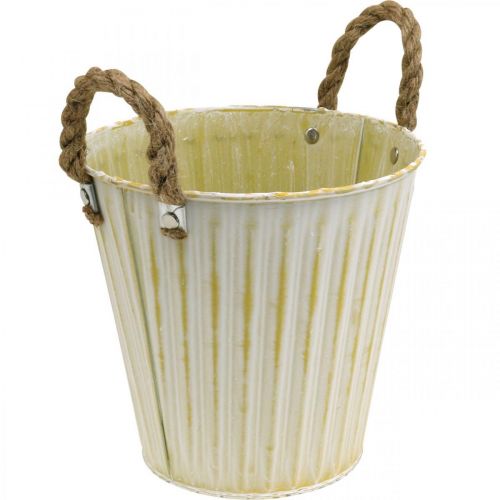 Product Metal pot, spring decoration, planter with handles Yellow Shabby Chic Ø18cm H17.5cm