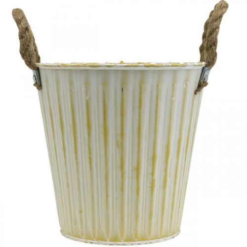 Product Metal pot, spring decoration, planter with handles Yellow Shabby Chic Ø18cm H17.5cm