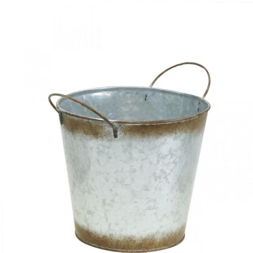 Product Planter made of metal, flower bowl, plant pot with handles silver, patina Ø18cm H20cm