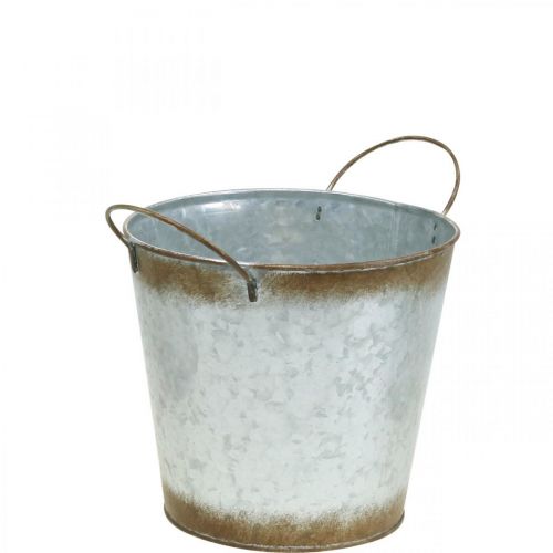 Floristik24 Planter made of metal, flower bowl, plant pot with handles silver, patina Ø18cm H20cm