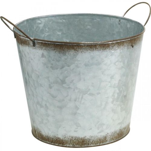 Product Plant pot with handles, decorative bowl rust decoration, metal vessel silver Ø26cm H25.5cm