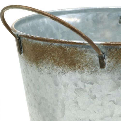 Product Decorative pot with handles, plant bucket, silver metal vessel, patina Ø17cm H16.5cm