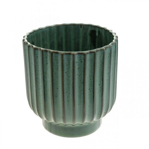 Floristik24 Ceramic plant pot, flower decoration, wavy planter green, brown Ø15.5cm H16.5cm