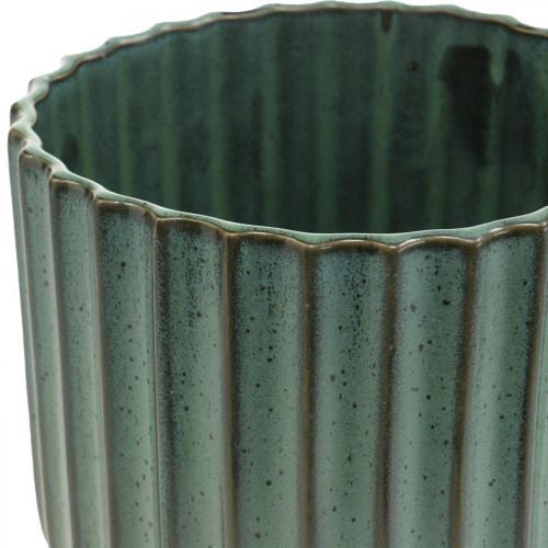 Floristik24 Ceramic plant pot, flower decoration, wavy planter green, brown Ø15.5cm H16.5cm