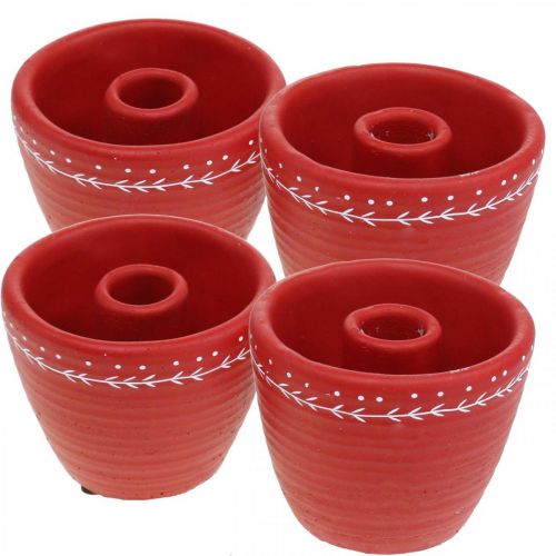 Floristik24 Red cachepot with candle holder Decorative pot concrete Ø10cm H8cm 4pcs