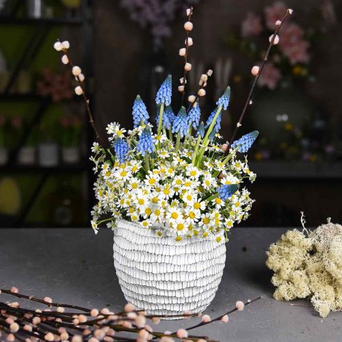 Product Planter concrete white vintage flower pot honeycomb H13cm Ø12.5cm 2pcs