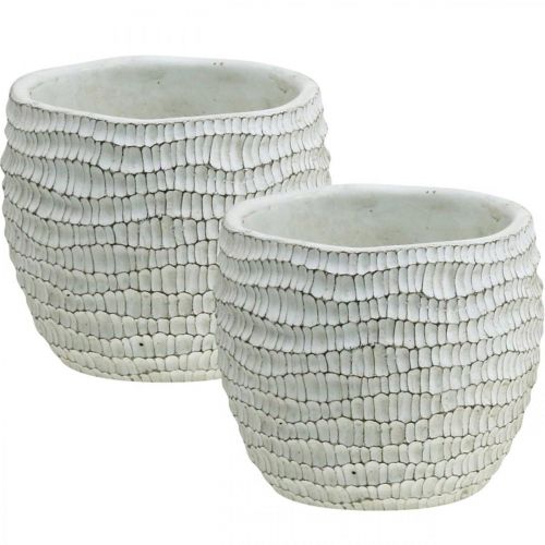 Floristik24 Planter concrete white vintage flower pot honeycomb H13cm Ø12.5cm 2pcs