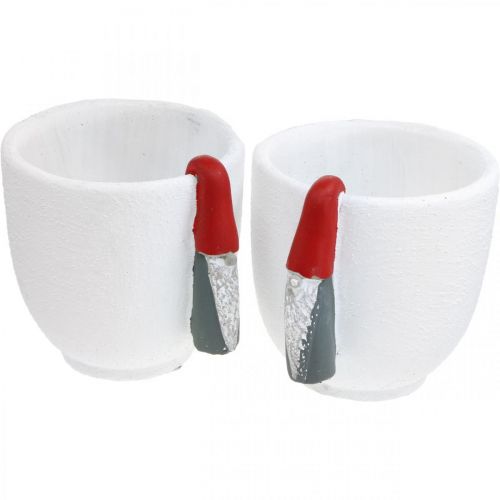 Product Christmas pot with gnome, advent decoration, concrete planter white, red Ø8cm H12.5cm 2pcs